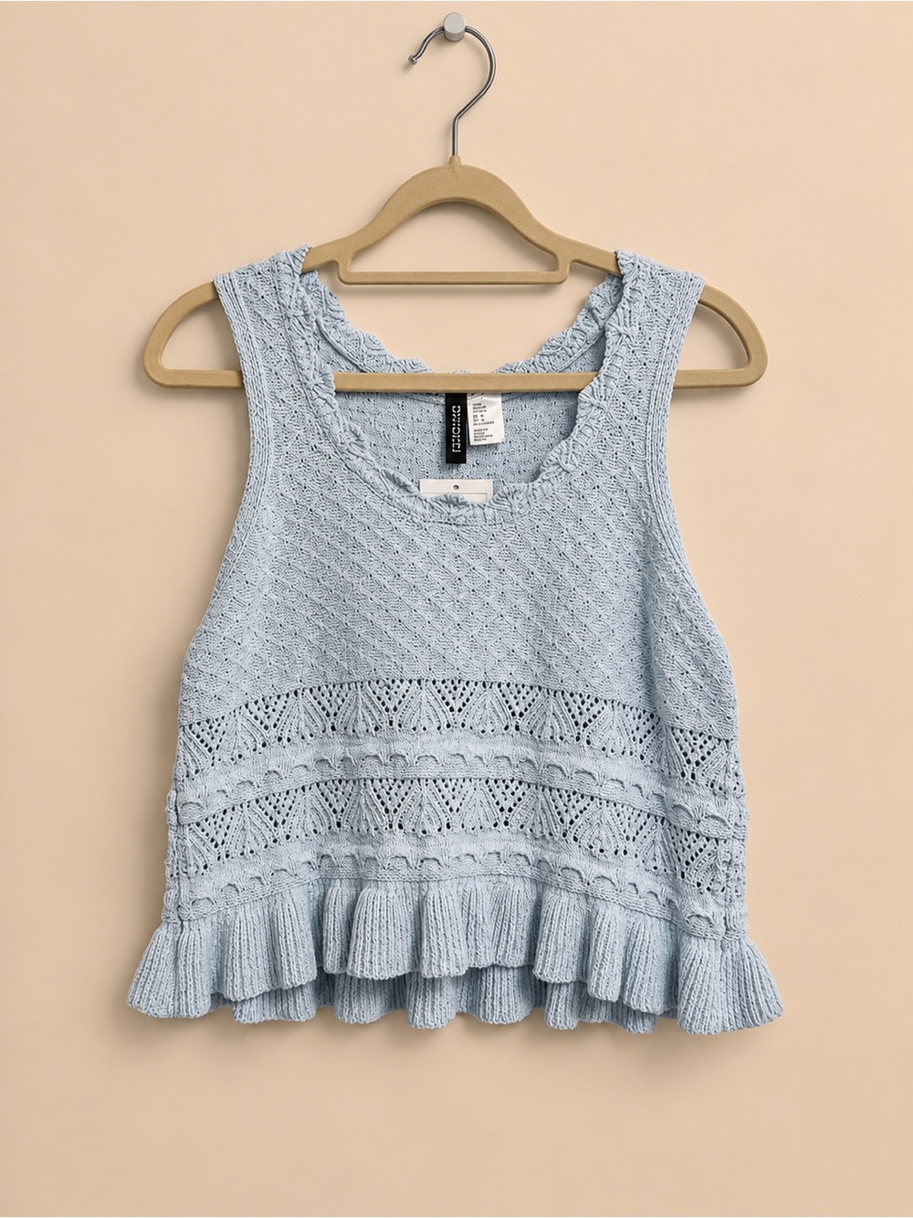 H&M Pale Blue Crochet Ruffle Hem Tank